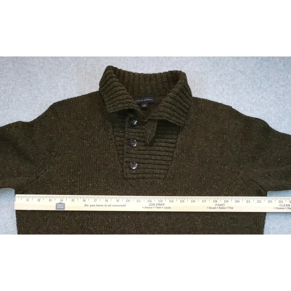 Banana Republic Shawl Collar Sweater Mens Green Sz L Lambswool Blend‎ Fisherman